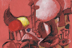 Mauricio Piza, Cogumelos, Mushrooms, watercolor and calligraphic ink, 20 x 20 cm, 2020