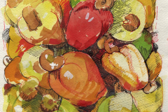 Mauricio Piza, Cajus, Cashews, 20 x 20 cm, watercolor and calligraphy ink, 2020