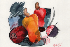 Mauricio Piza, Cajus 3, Cashews 3, 20 x 20 cm, watercolor and calligraphy, 2020