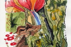 Mauricio Piza, Floresta dos Balões, Balloon Forest, watercolor and calligraphy ink, 25 x 15 cm, 2020