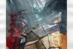 Mauricio Piza, Ruinas na Mata, Ruins in the Forest, watercolor, lithographic crayon and indian ink, 20 x 20 cm, 2020