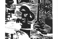 Mauricio Piza, Trilha na Mata, Trail in the Woods, woodcut, 25 x 20, 2013