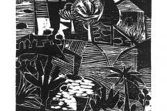 Mauricio Piza, No Parque, In the Park, 25 x 20, woodcut, 2013,