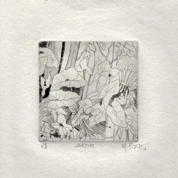 Mauricio Piza, Jardim, Garden, 18 x 18 cm, etching on cotton paper, 2017