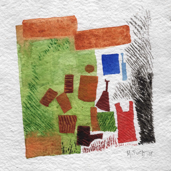 Mauricio Piza, Objetos no Jardim, Garden Objects,, watercolor, 20 x 20 cm, 2018