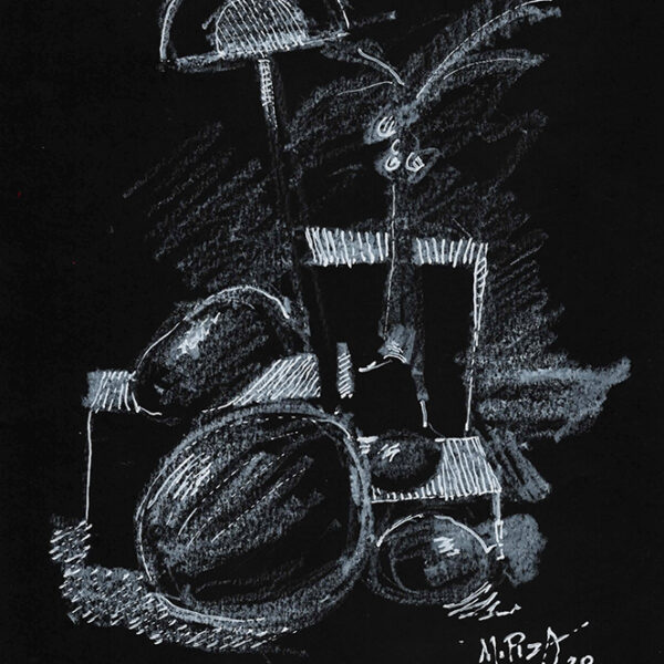 Mauricio Piza, O Leque e a Melancia, The Fan and the Watermelon, white pastel and ink, 20 x 30 cm, 2020